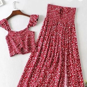 Cute red two piece set. Crop top and maxi skirt.